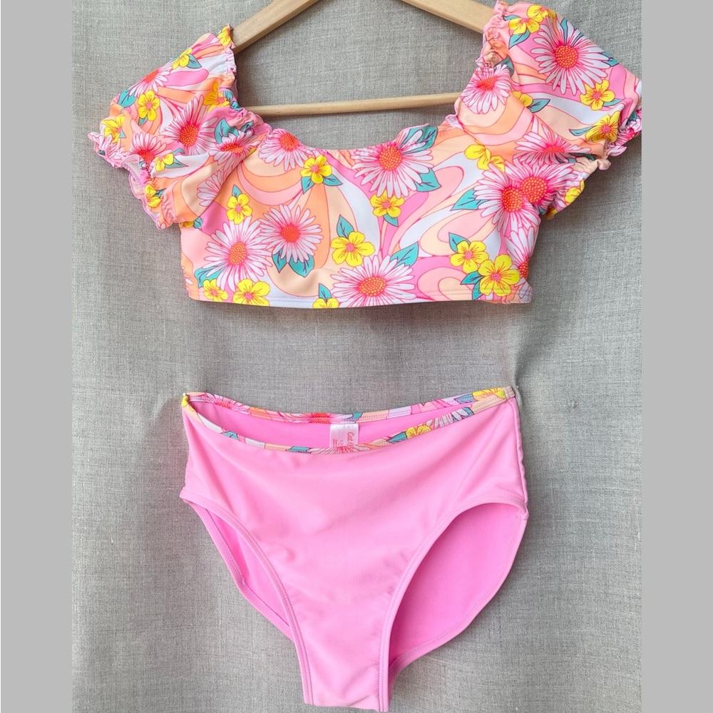 Cat & Jack Retro Pink Floral Kids Bikini